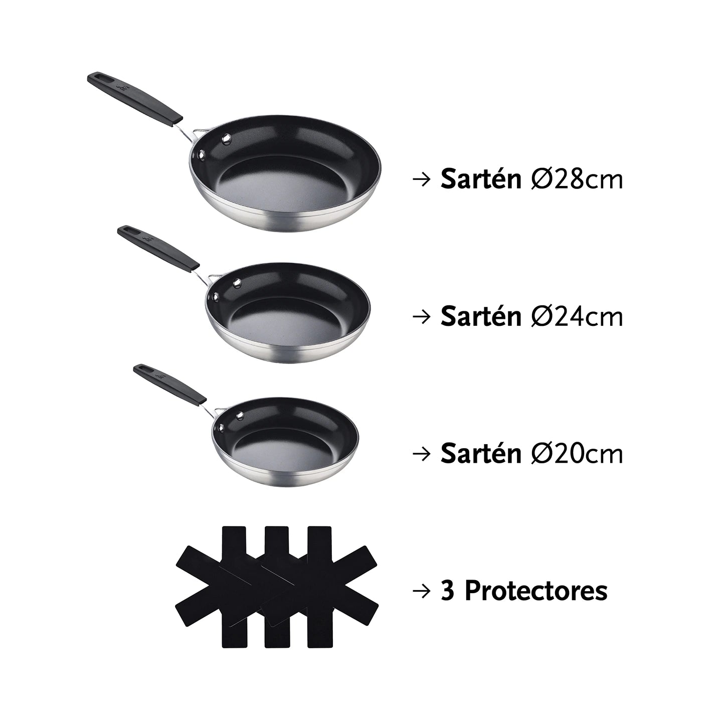 Juego de 3 sartenes SMART 20 cm + 24 cm + 28 cm - MasterPRO